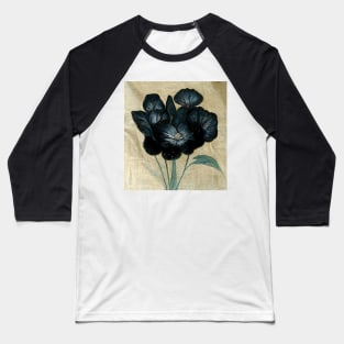 Black Flowers on Linen Baseball T-Shirt